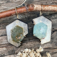 Aquamarine-in-Quartz Slice Earrings